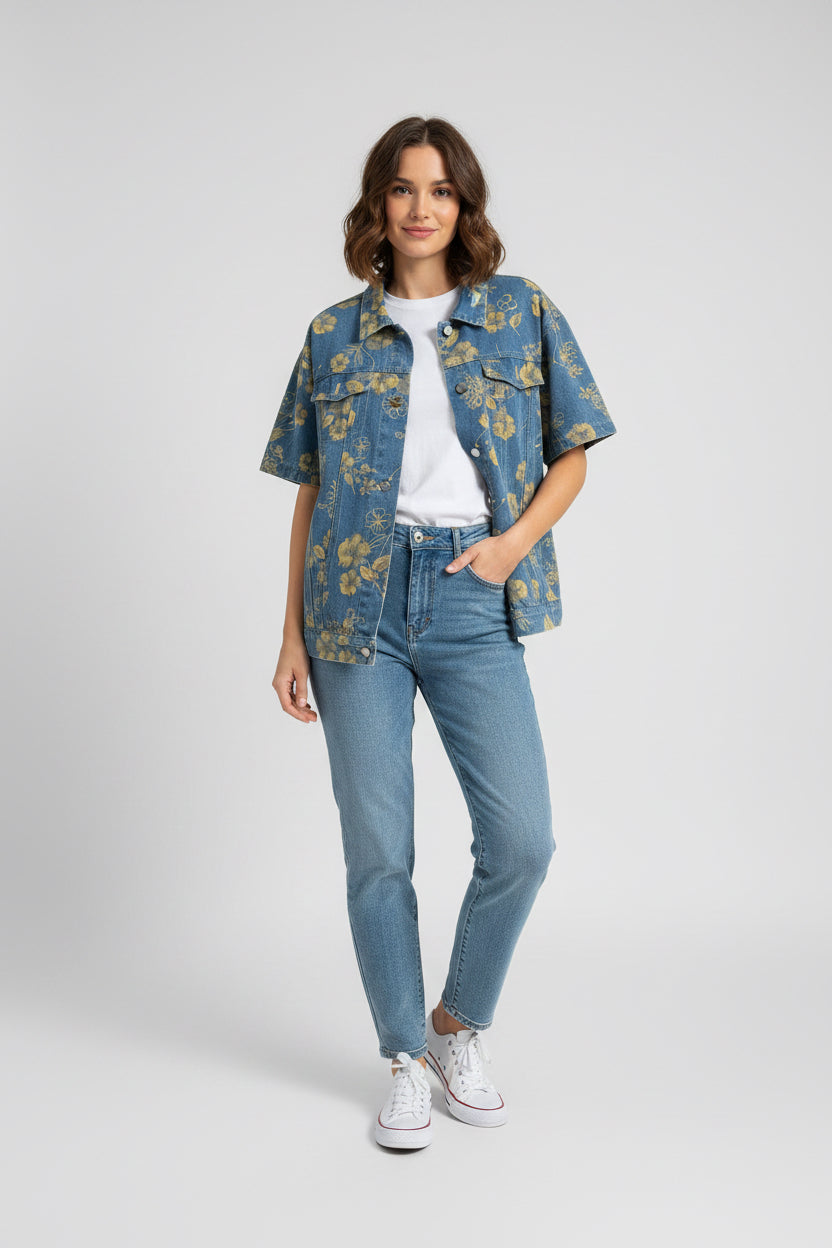 Giubbino jeans fiore