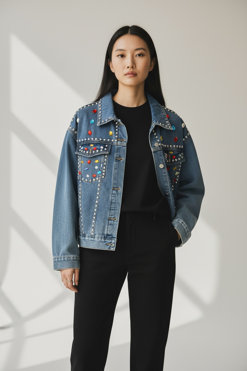 Giubbino jeans stras