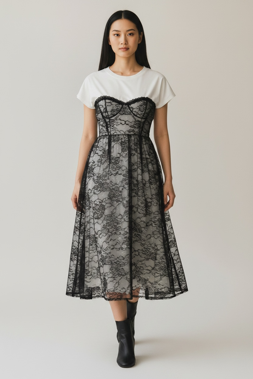 Abito t-shirt in pizzo